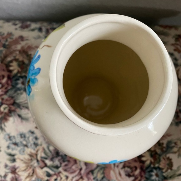 Vintage Hand Painted Floral Blossoms Ceramic Vase with Blue Accents 9.5”H - Picture 9 of 11